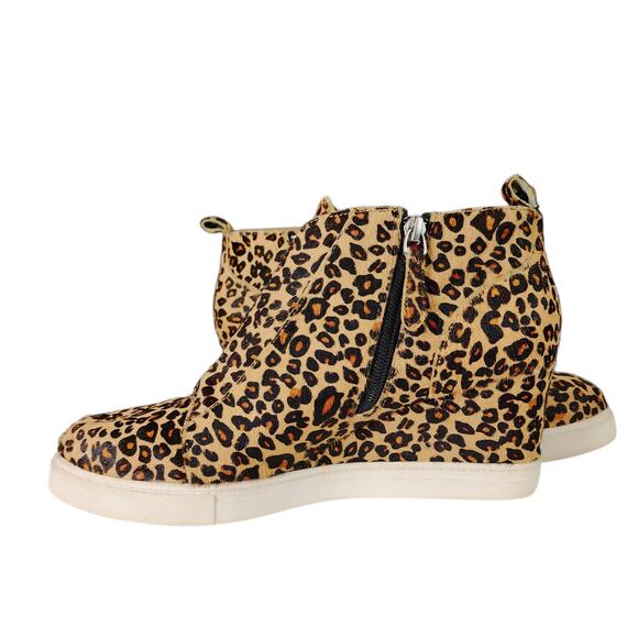 Linea Paolo Wedge Sneakers sz 9M Women Leopard‎ Print Fur Calf Hair Beige Orange - Picture 6 of 12